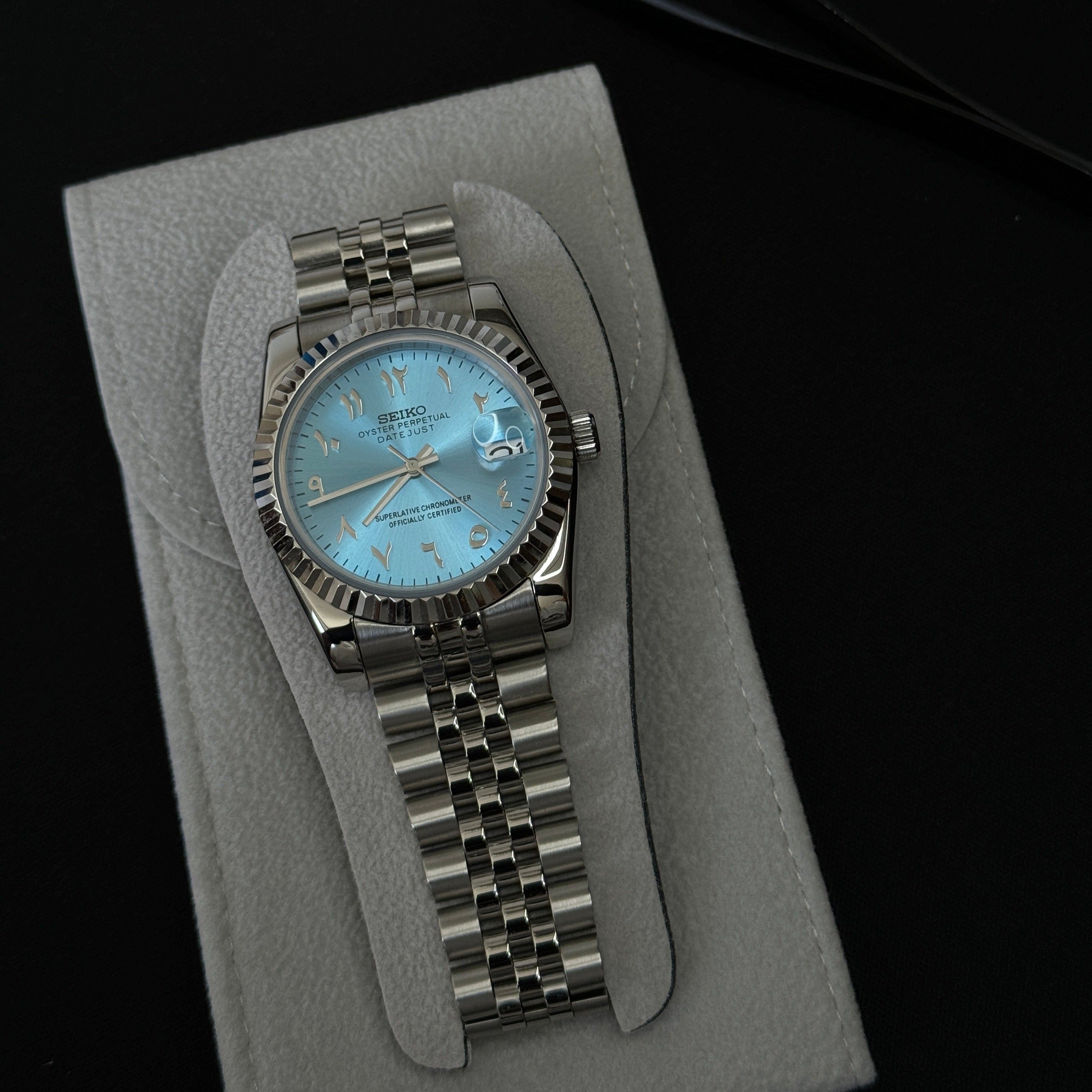 Seiko Datejust Arabic Dial Ice Blue - Luxury Mods