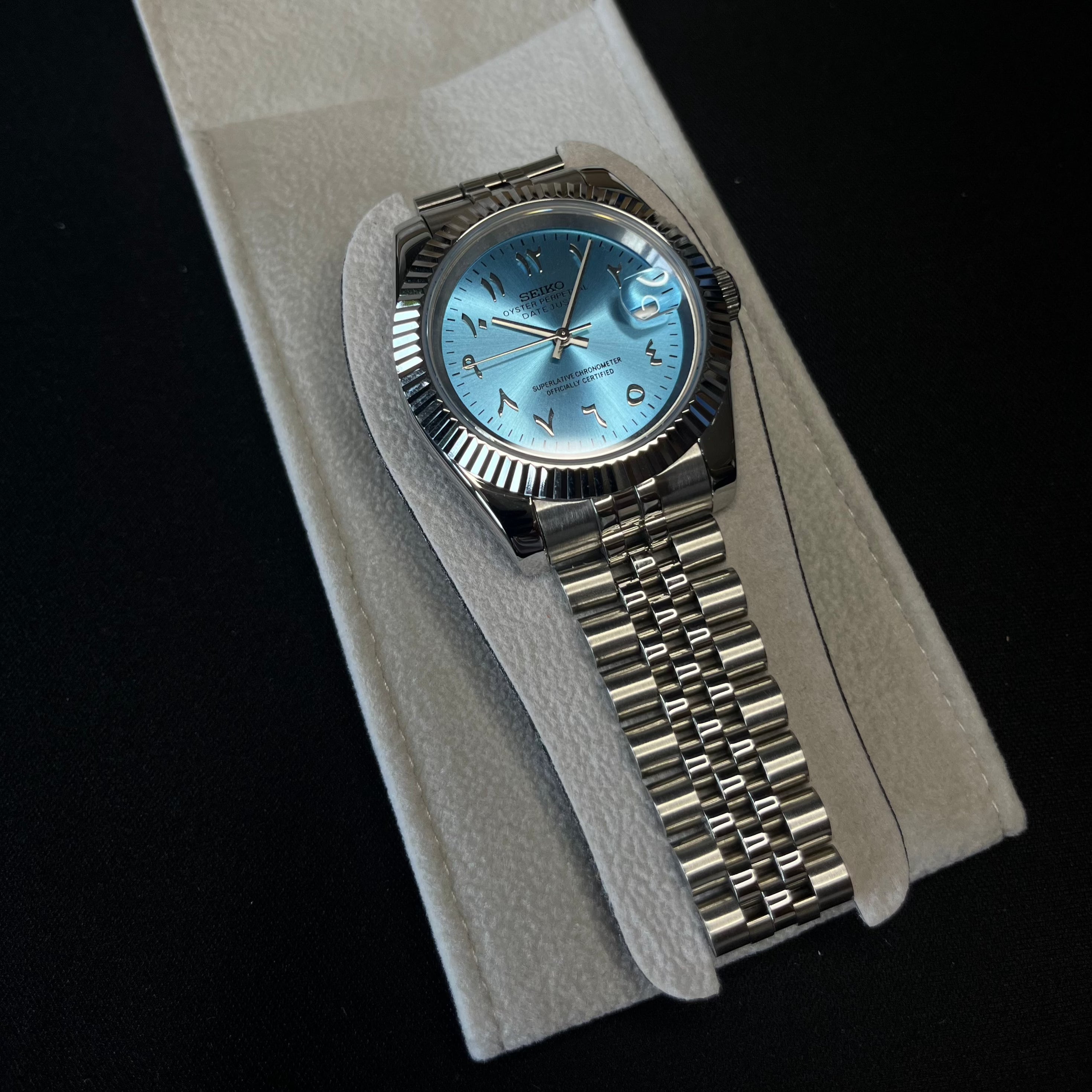 Seiko Datejust Arabic Dial Ice Blue - Luxury Mods